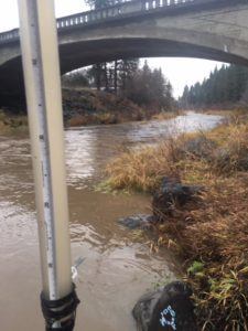 Sampling water clarity (turbidity) Spokane River at mouth of Hangman Creek