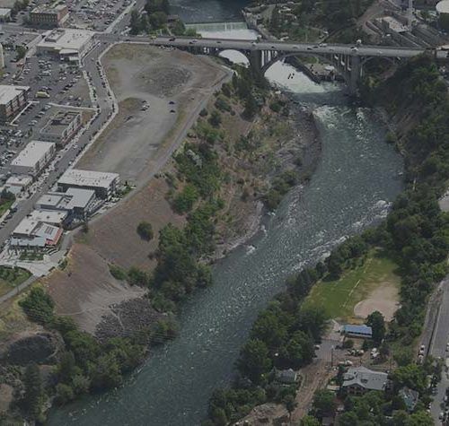 Aerial photo of Spokane River in 2018. Photo by esse Tinsley / The Spokesman-Review