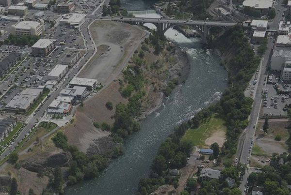 Aerial photo of Spokane River in 2018. Photo by esse Tinsley / The Spokesman-Review